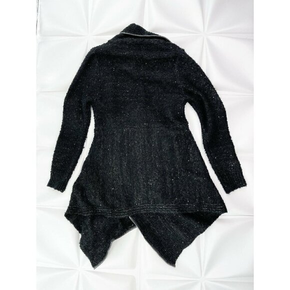 John Fashion Sz S Black Wool Sequin Boucle Asymmetrical Sweater Jacket Womens - Picture 5 of 8